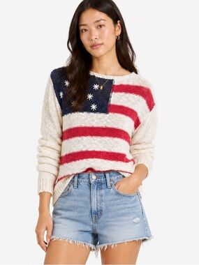 Lucky Brand American Flag Sweater Women’s Medium Coastal Summer Lightweight Knit